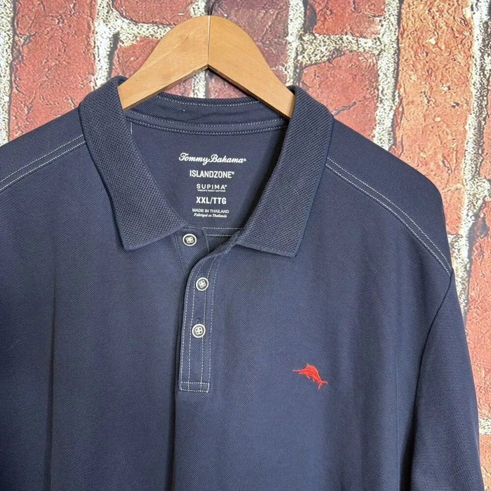Mens Tommy Bahama Blue Polo Shirt 2XL IslandZone Supima Cotton